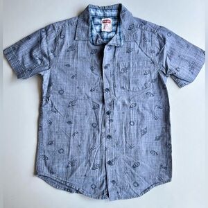 Wrangler Space Themed Short Sleeve Boys Blue Button up - Size Large 10/12